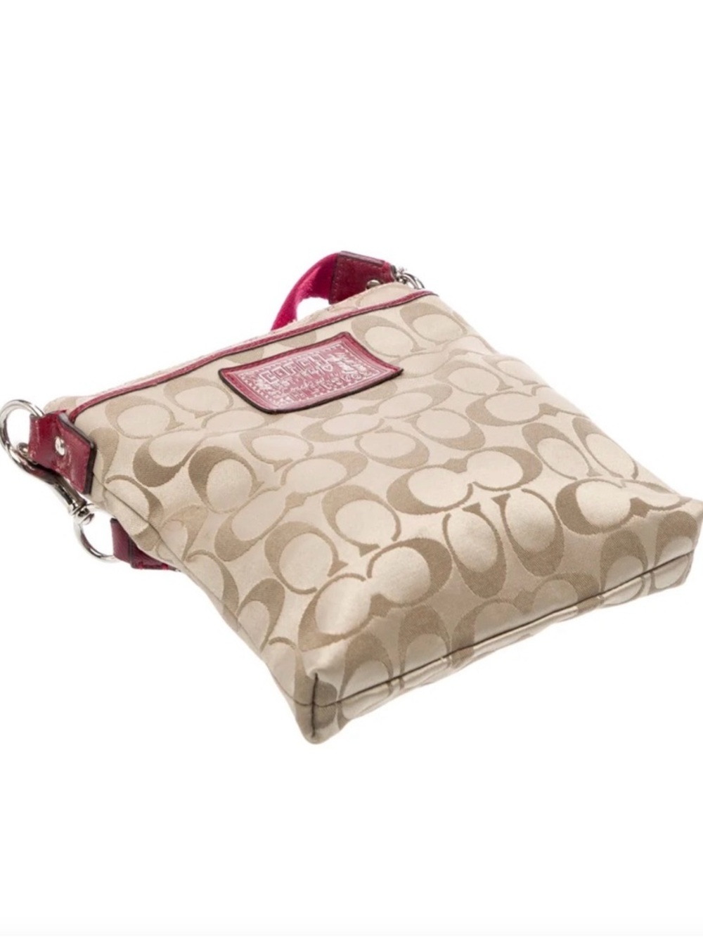 Coach Beige Signature Canvas Crossbody with Red Trim and Strap - Picture 3 of 14